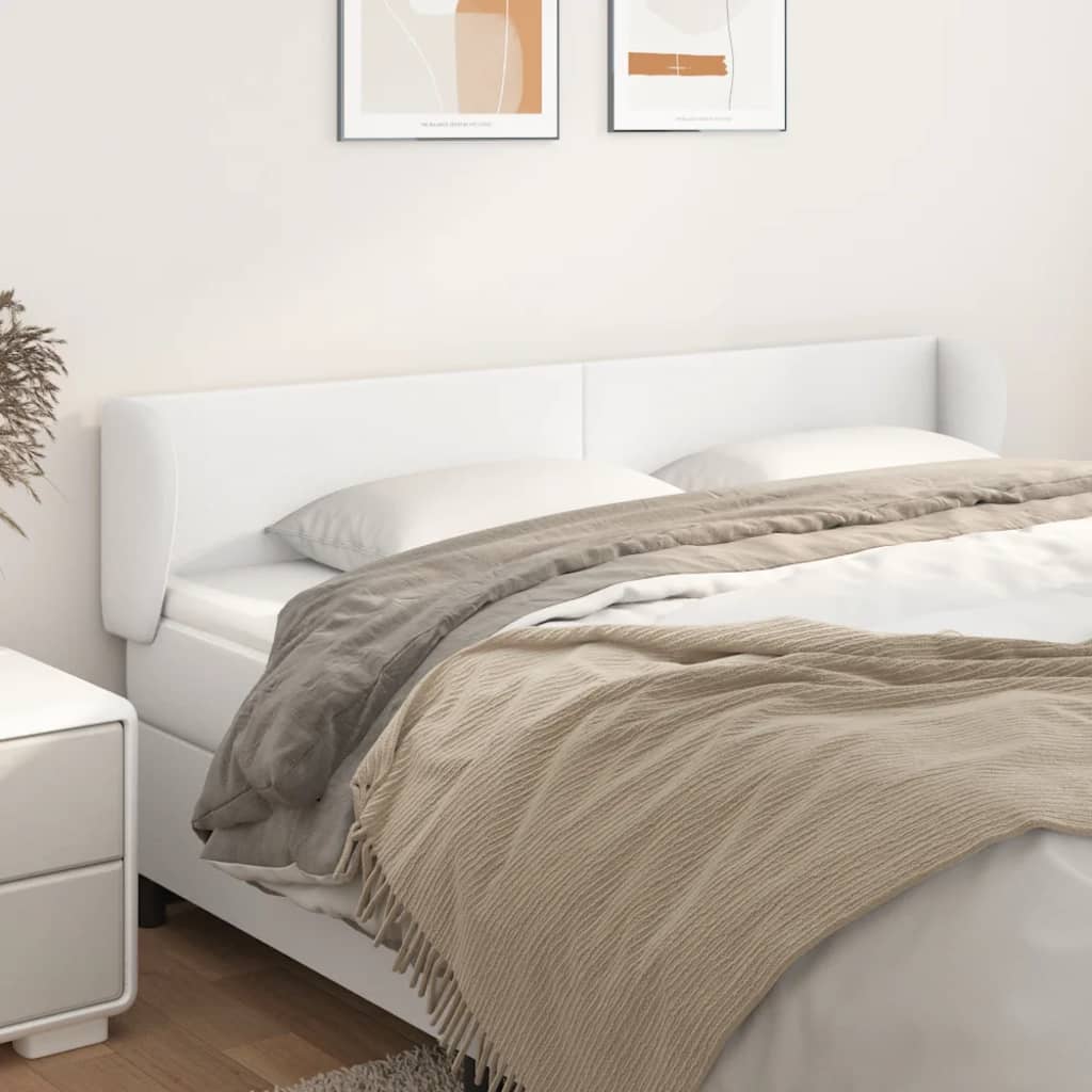 sengegavl med kanter 163x23x78/88 cm kunstlæder hvid
