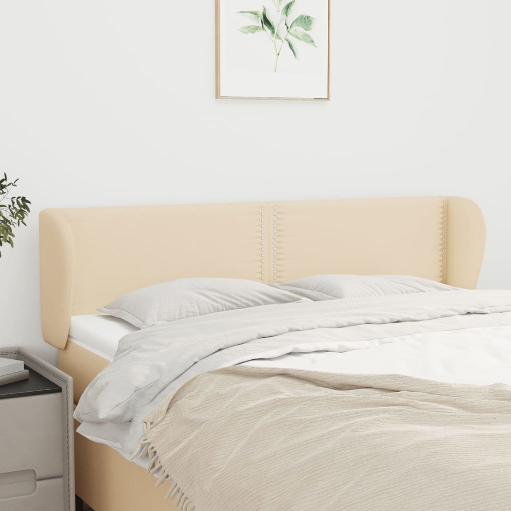 sengegavl med kanter 147x23x78/88 cm stof cremefarvet