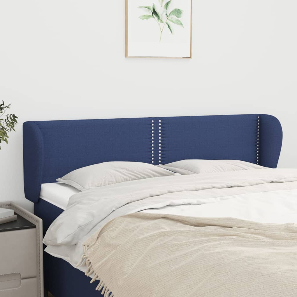 sengegavl med kanter 147x23x78/88 cm stof blå