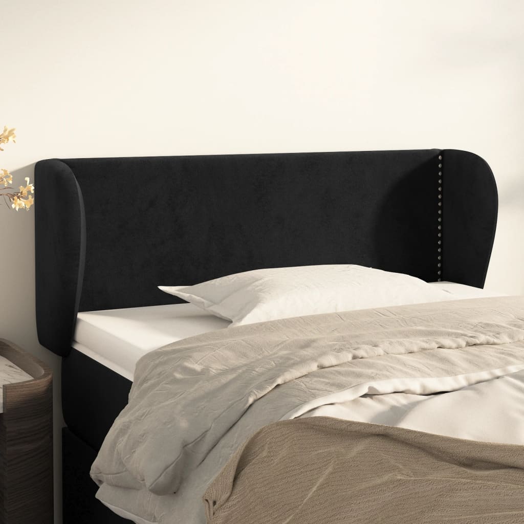 sengegavl med kanter 103x23x78/88 cm fløjl sort