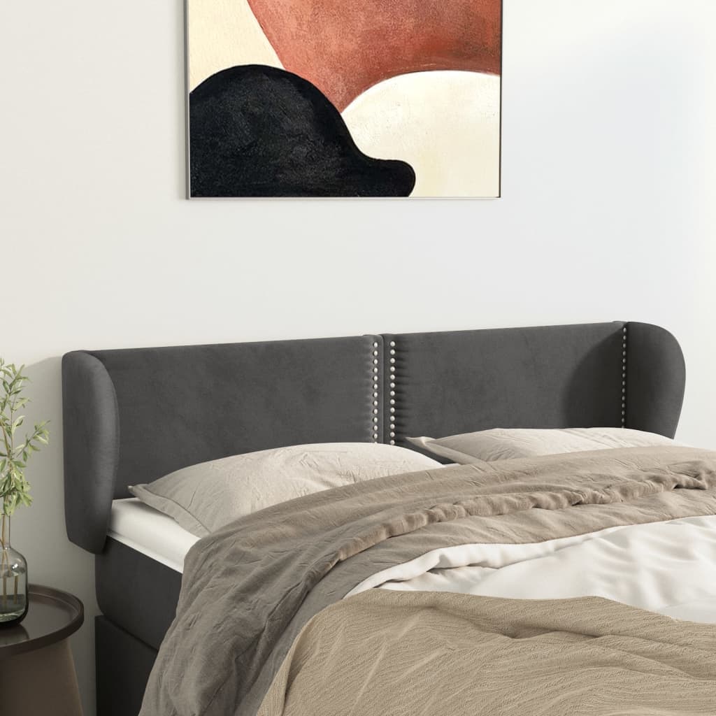 sengegavl med kanter 147x23x78/88 cm fløjl mørkegrå