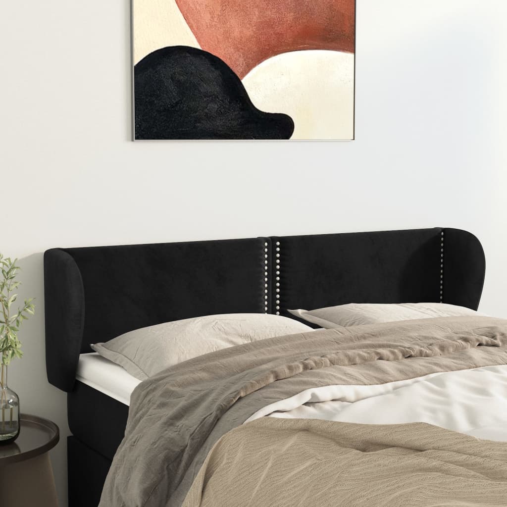 sengegavl med kanter 147x23x78/88 cm fløjl sort