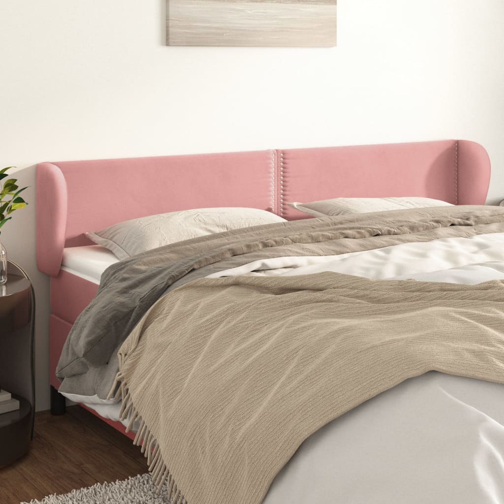 sengegavl med kanter 163x23x78/88 cm fløjl lyserød