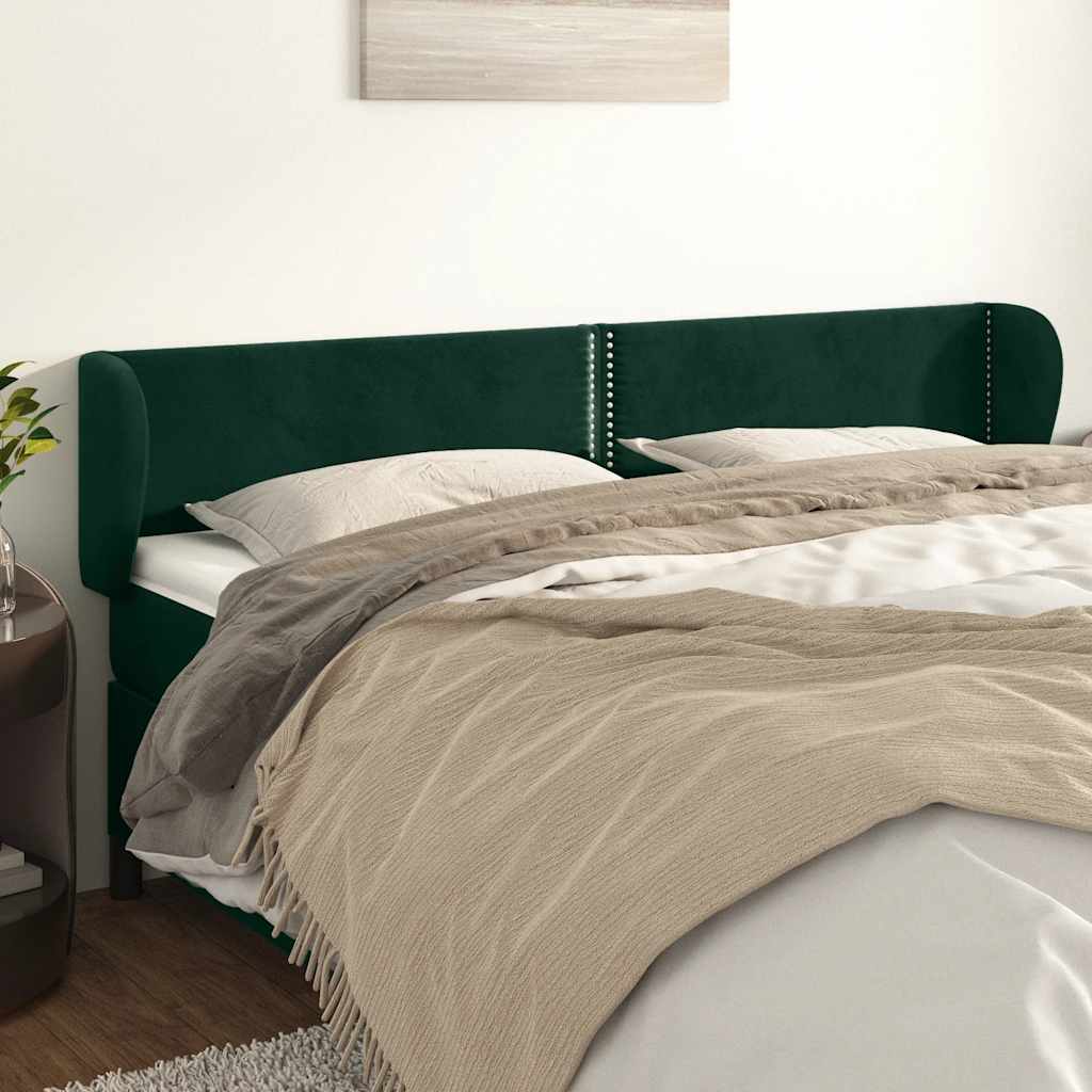 sengegavl med kanter 183x23x78/88 cm fløjl mørkegrøn