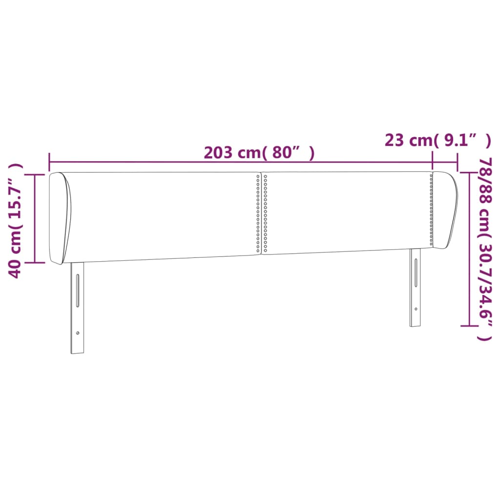 sengegavl med kanter 203x23x78/88 cm fløjl mørkegrå