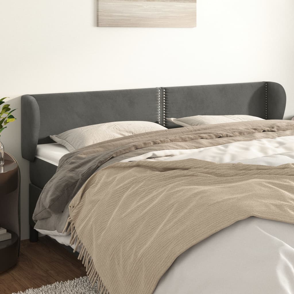 sengegavl med kanter 203x23x78/88 cm fløjl mørkegrå