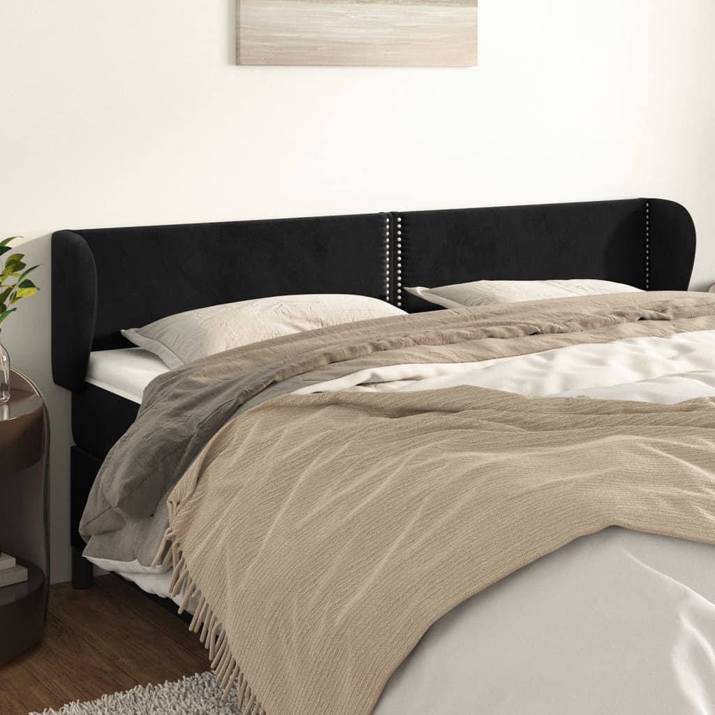 sengegavl med kanter 203x23x78/88 cm fløjl sort