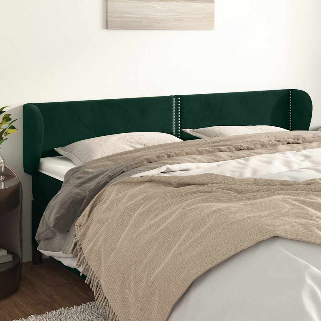 sengegavl med kanter 203x23x78/88 cm fløjl mørkegrøn