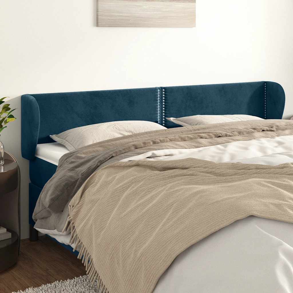 sengegavl med kanter 203x23x78/88 cm fløjl mørkeblå