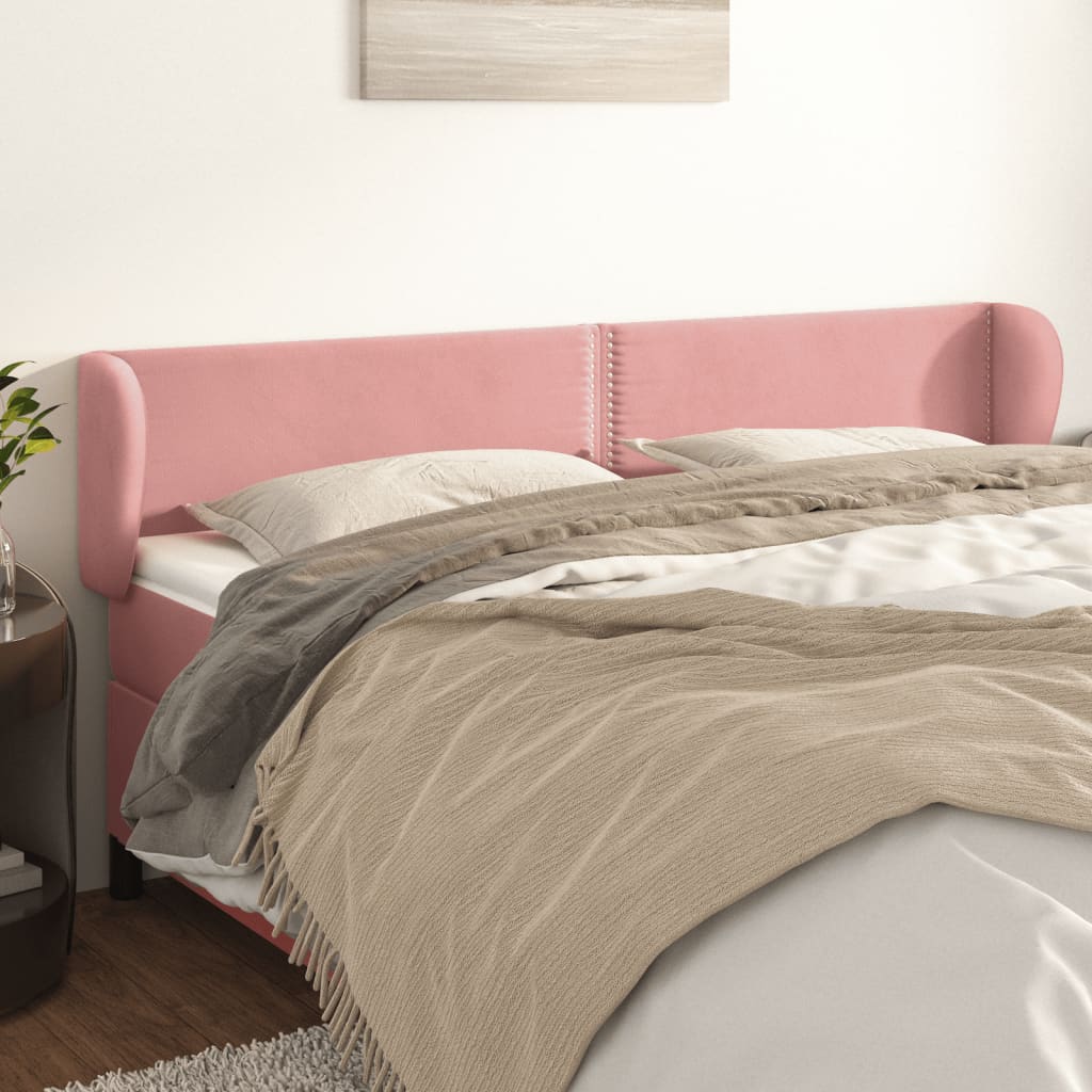 sengegavl med kanter 203x23x78/88 cm fløjl lyserød