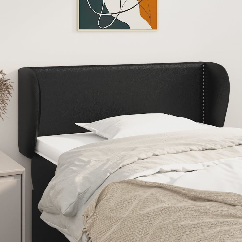 sengegavl med kanter 83x23x78/88 cm kunstlæder sort