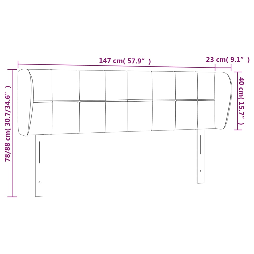 sengegavl med kanter 147x23x78/88 cm stof sort