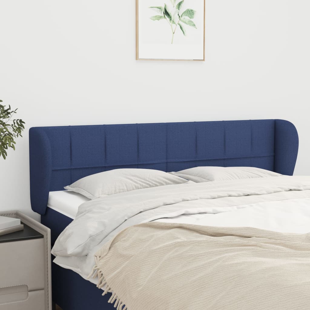 sengegavl med kanter 147x23x78/88 cm stof blå