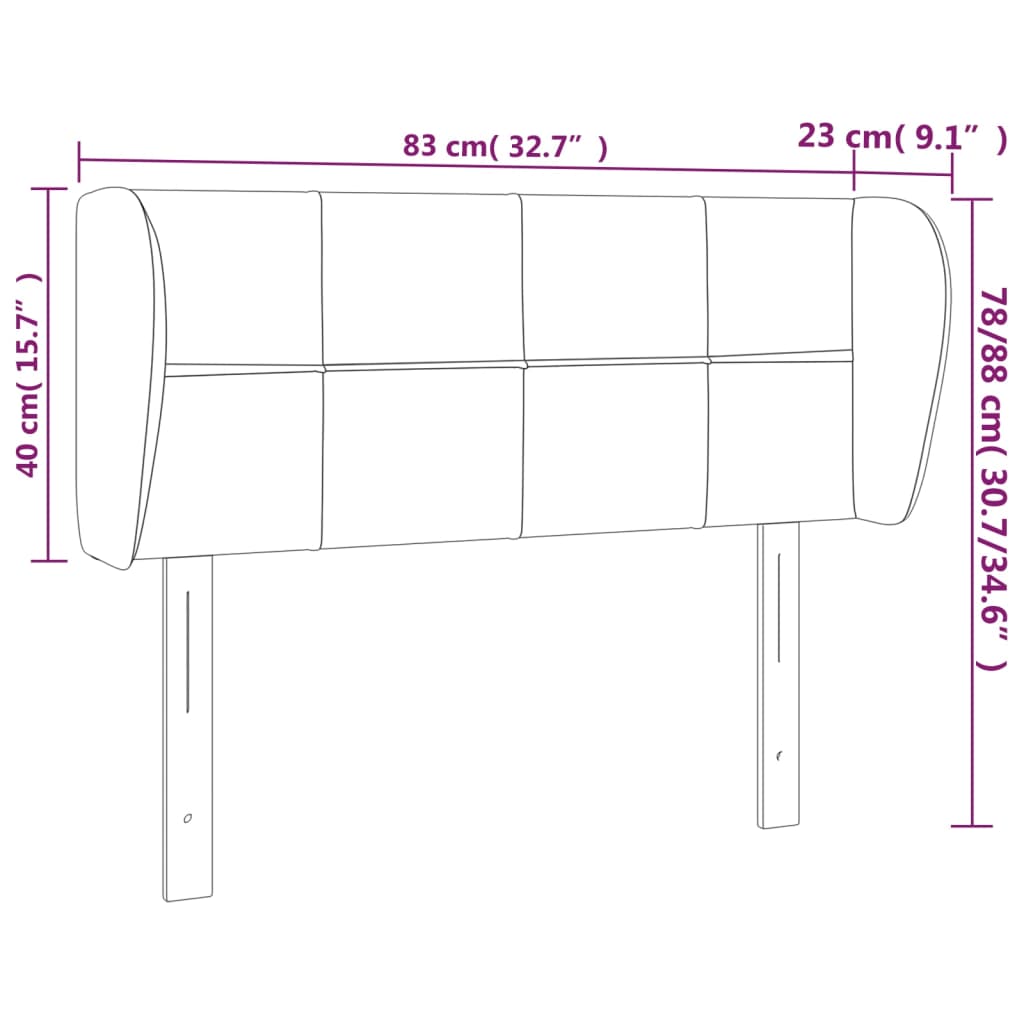 sengegavl med kanter 83x23x78/88 cm fløjl sort