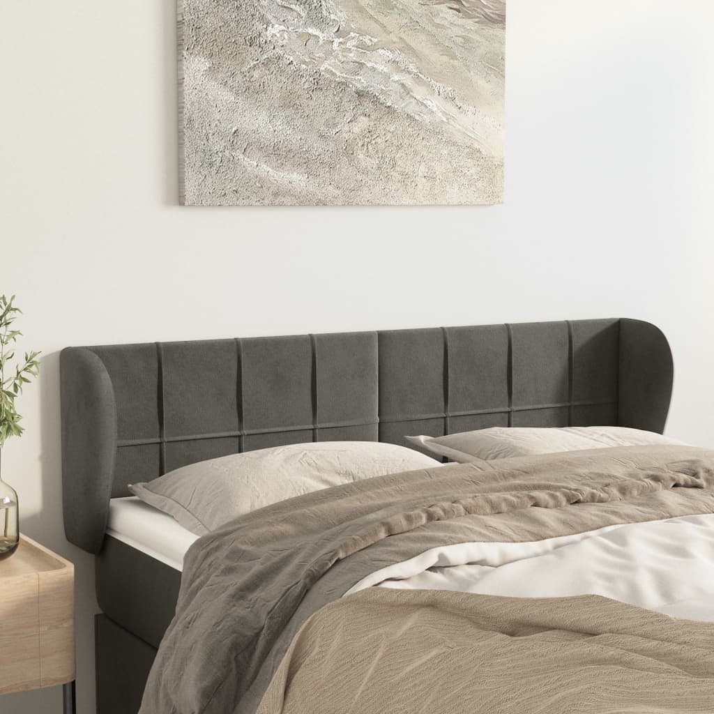 sengegavl med kanter 147x23x78/88 cm fløjl mørkegrå