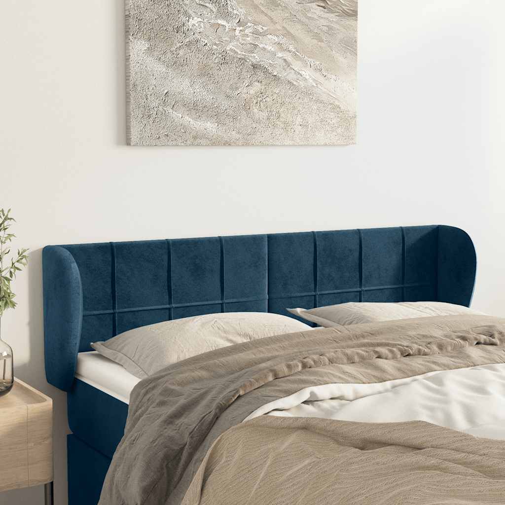 sengegavl med kanter 147x23x78/88 cm fløjl mørkeblå