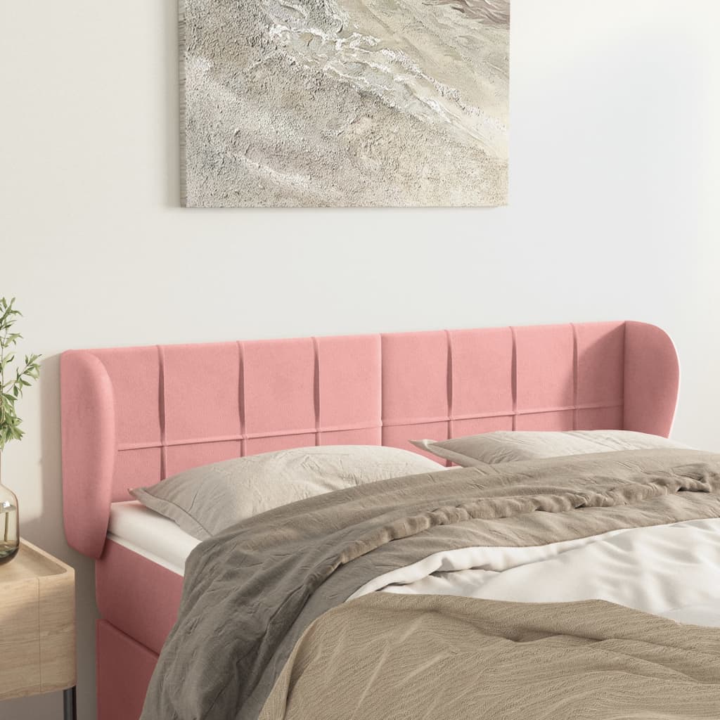 sengegavl med kanter 147x23x78/88 cm fløjl lyserød