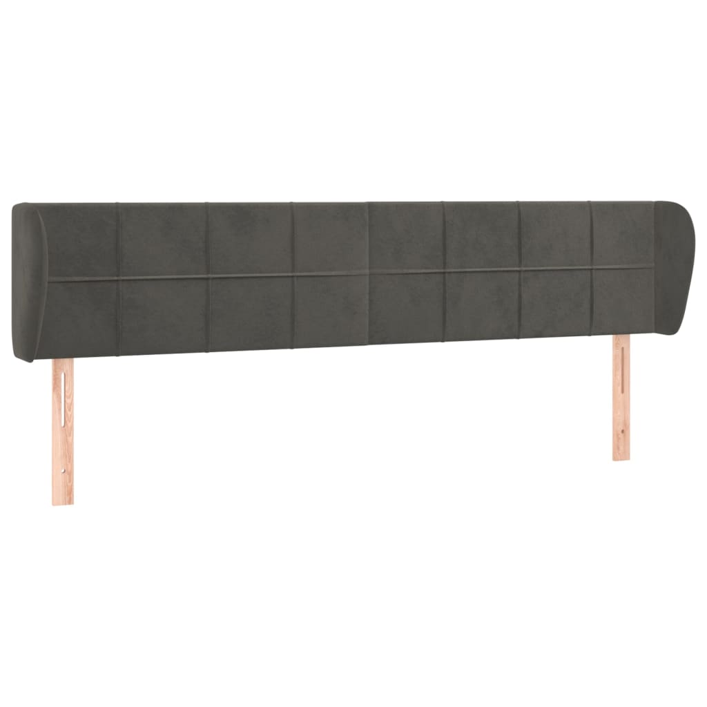 sengegavl med kanter 163x23x78/88 cm fløjl mørkegrå