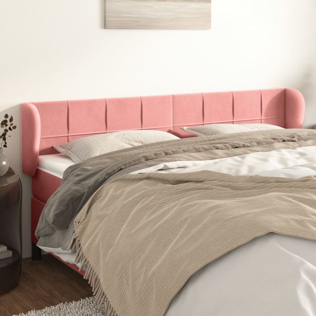sengegavl med kanter 163x23x78/88 cm fløjl lyserød