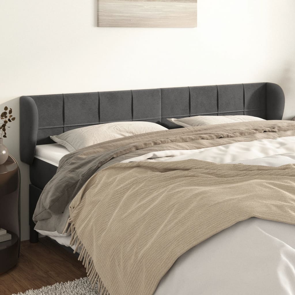 sengegavl med kanter 183x23x78/88 cm fløjl mørkegrå