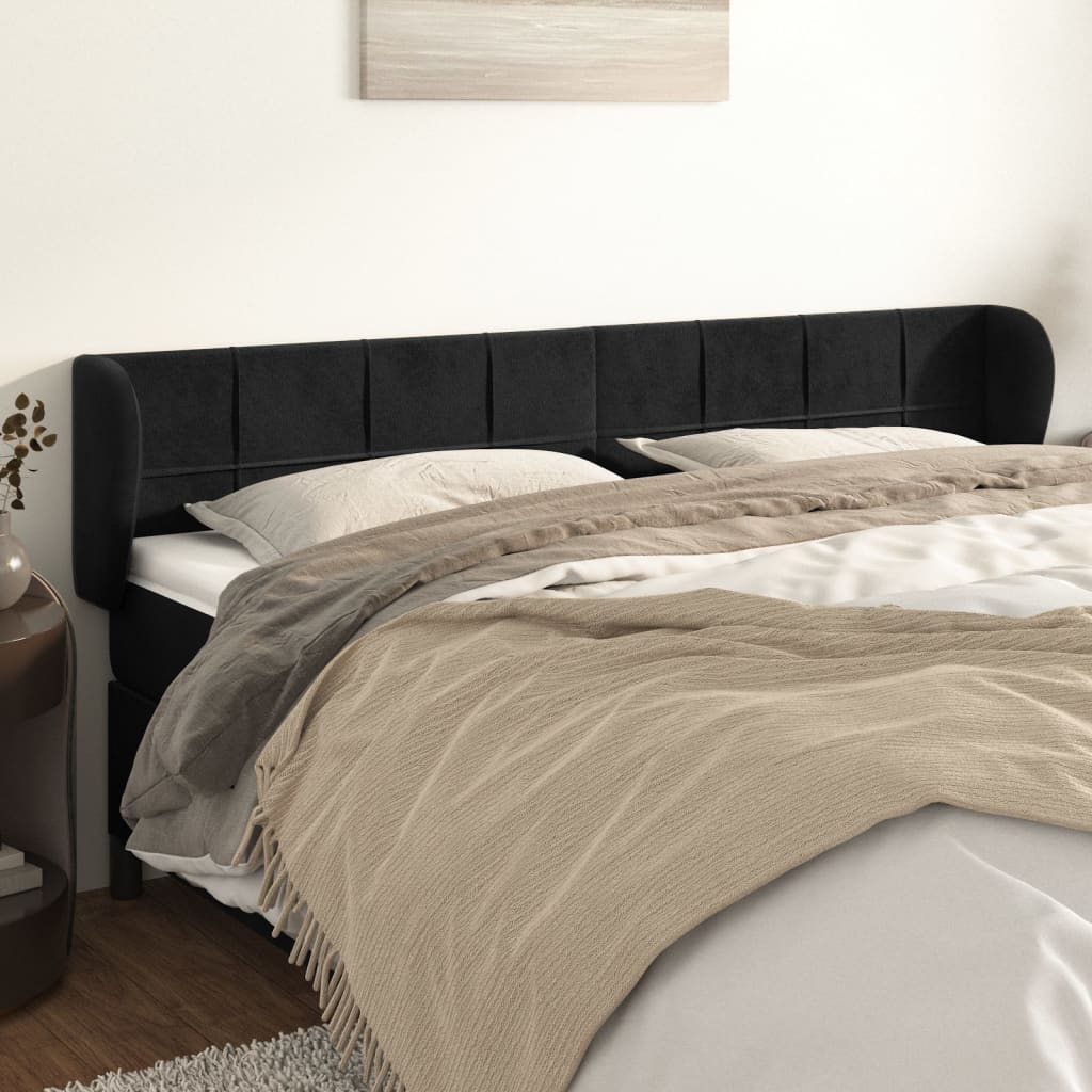 sengegavl med kanter 183x23x78/88 cm fløjl sort