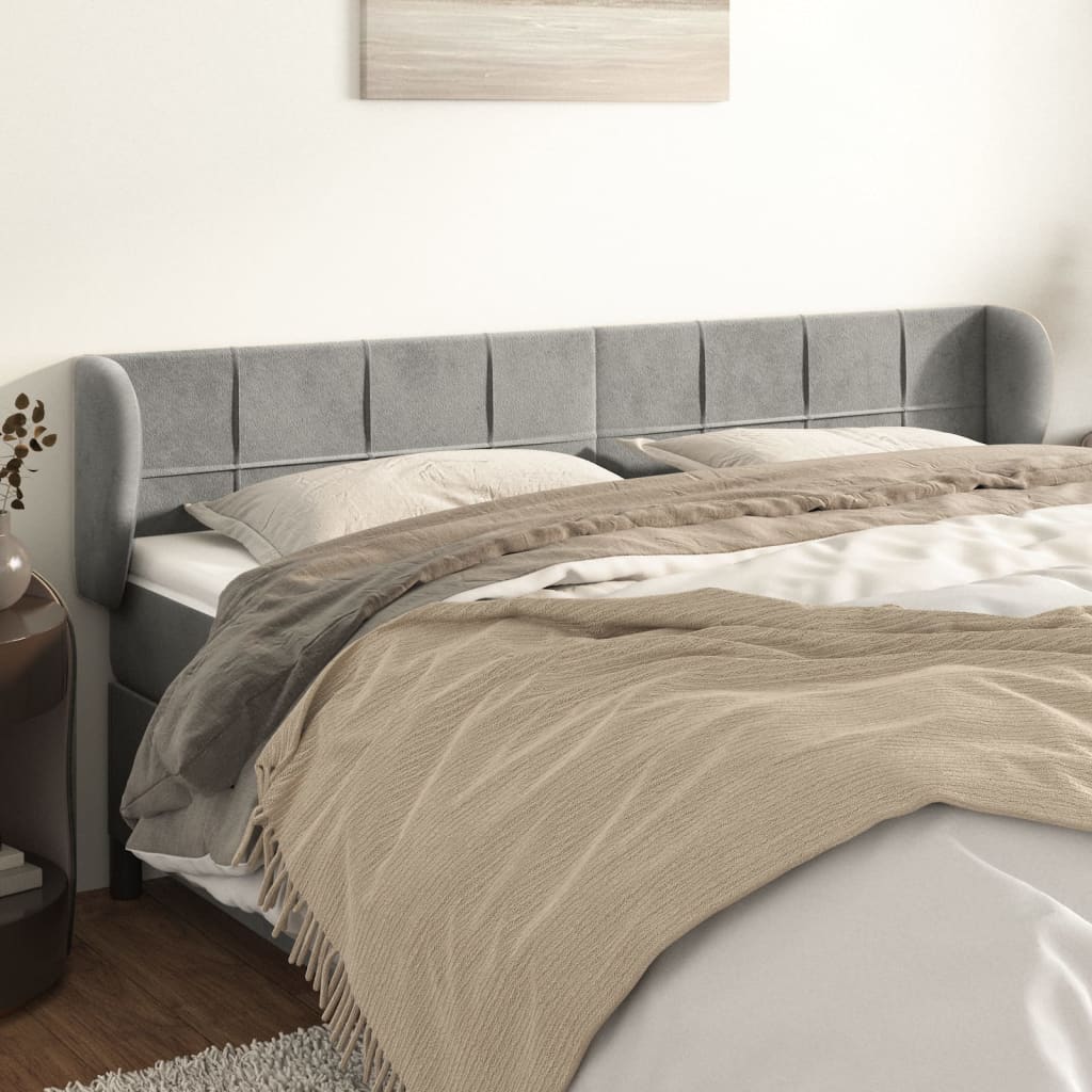 sengegavl med kanter 203x23x78/88cm fløjl lysegrå