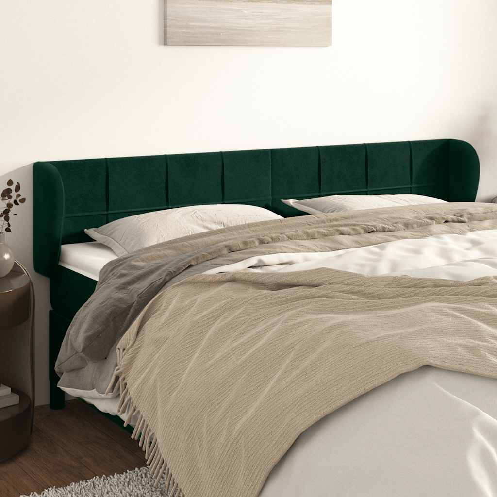sengegavl med kanter 203x23x78/88 cm fløjl mørkegrøn