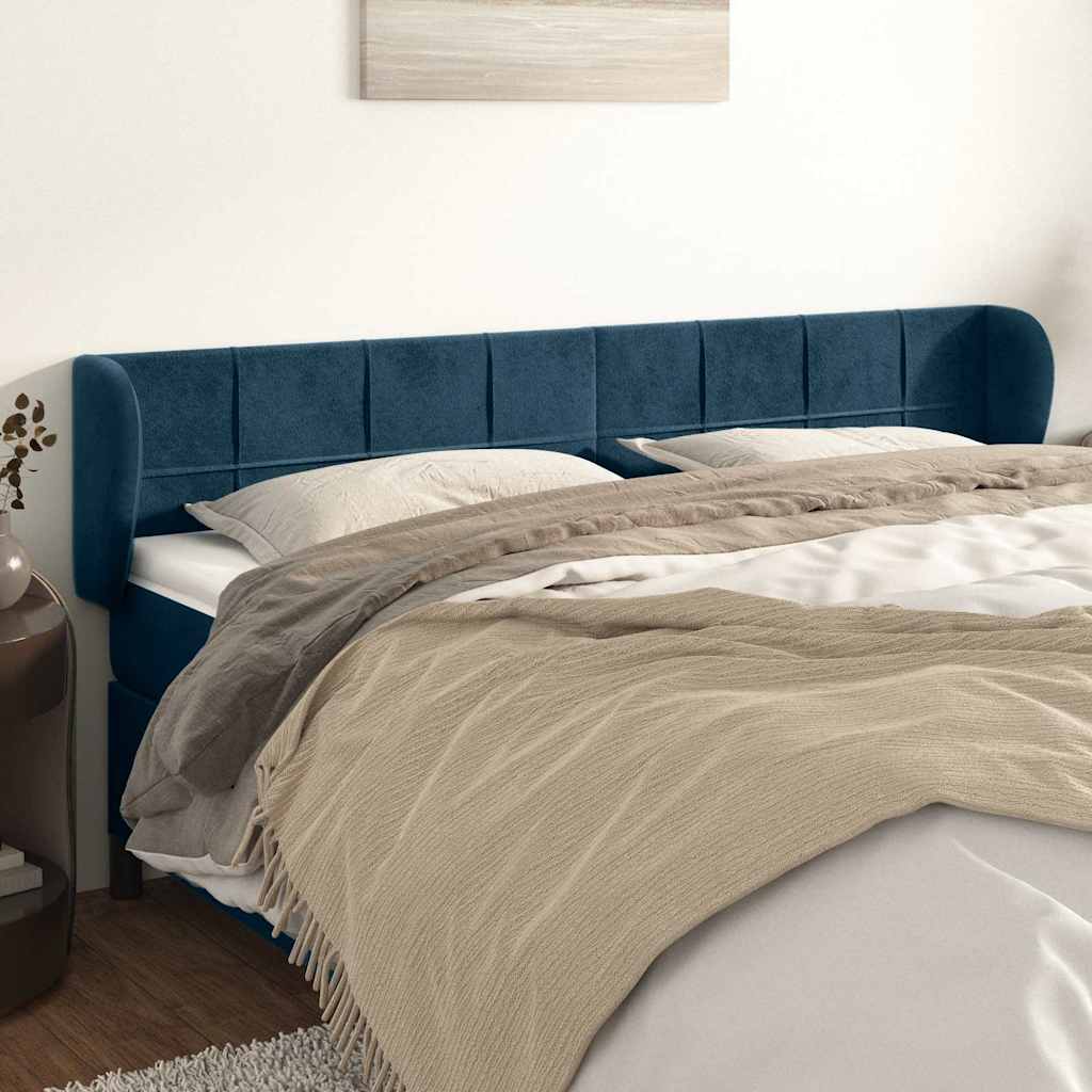 sengegavl med kanter 203x23x78/88 cm fløjl mørkeblå