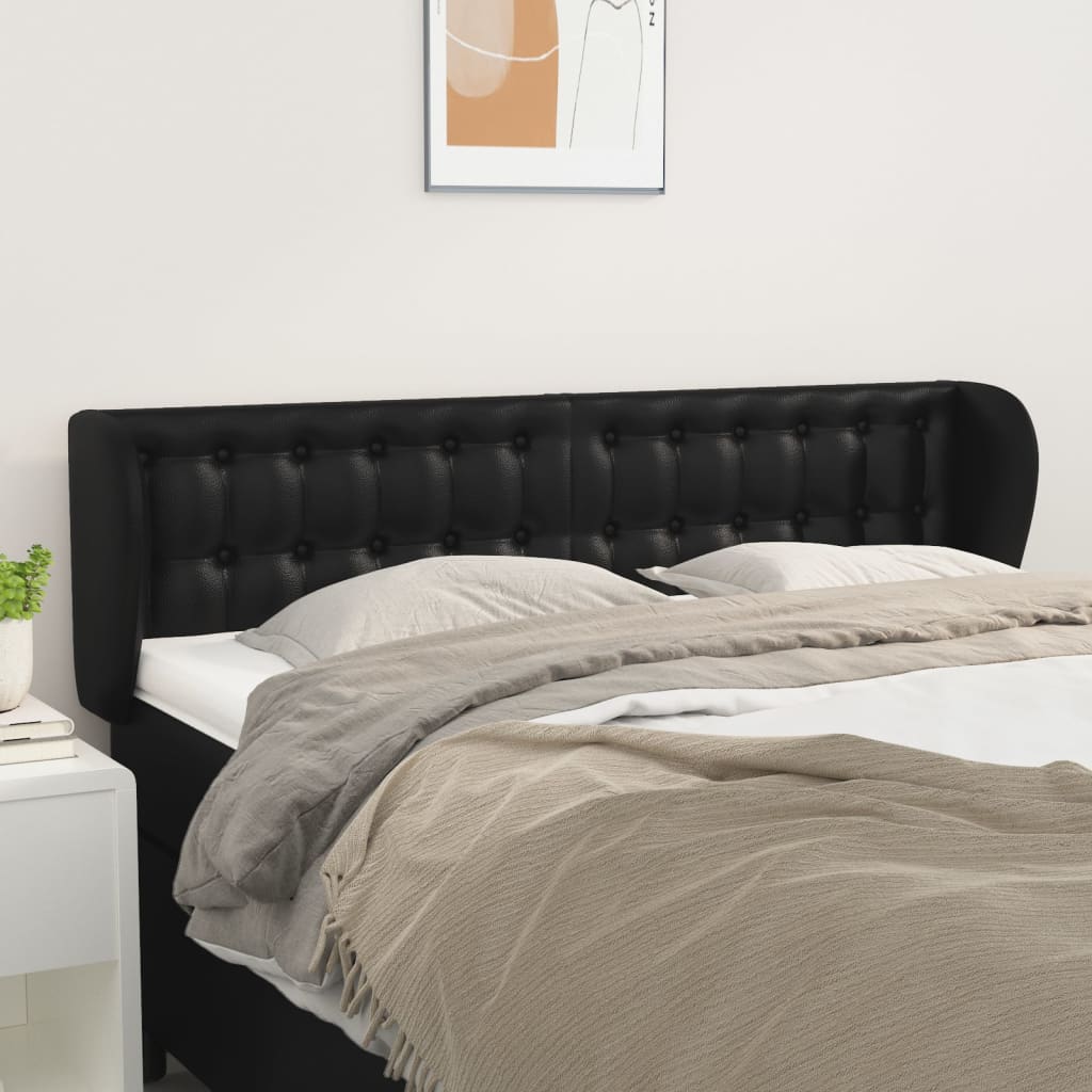 sengegavl med kanter 147x23x78/88 cm kunstlæder sort