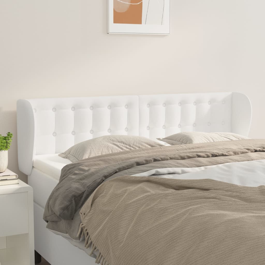 sengegavl med kanter 147x23x78/88 cm kunstlæder hvid