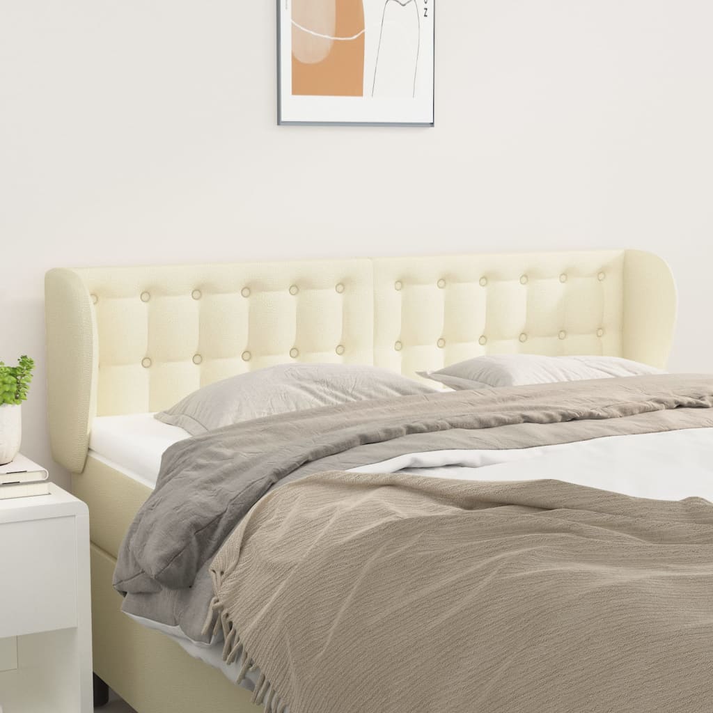sengegavl med kanter 147x23x78/88 cm kunstlæder cremefarvet