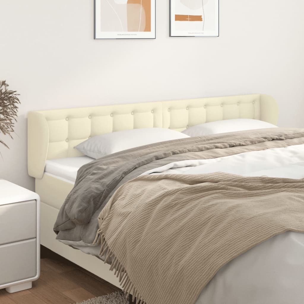 sengegavl med kanter 163x23x78/88 cm kunstlæder cremefarvet