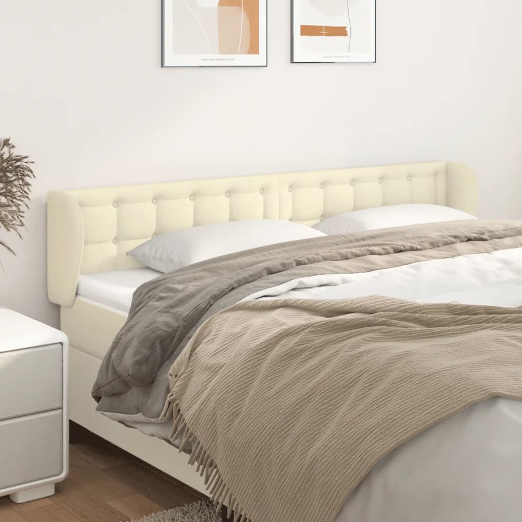 sengegavl med kanter 183x23x78/88 cm kunstlæder cremefarvet