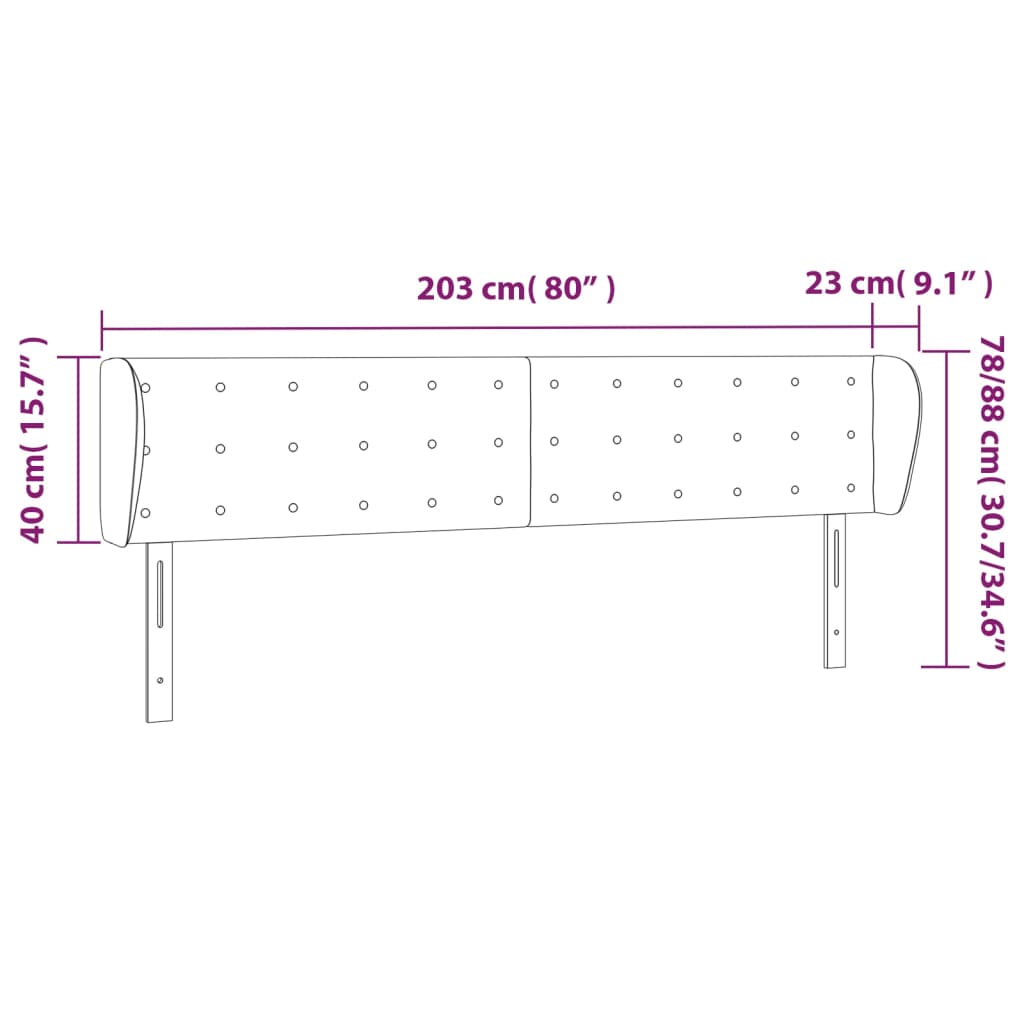 sengegavl med kanter 203x23x78/88 cm kunstlæder sort
