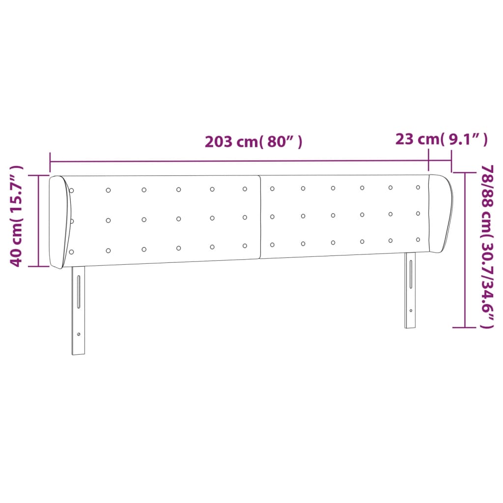 sengegavl med kanter 203x23x78/88 cm kunstlæder grå