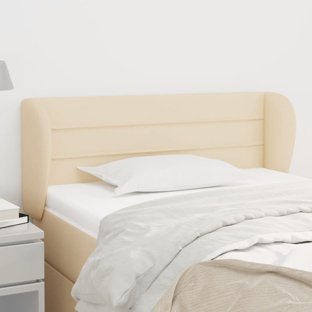 sengegavl med kanter 93x23x78/88 cm stof cremefarvet