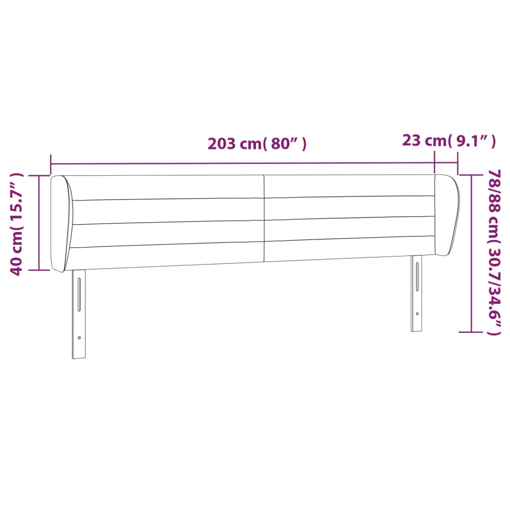 sengegavl med kanter 203x23x78/88 cm stof sort