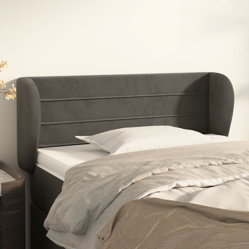 sengegavl med kanter 83x23x78/88 cm fløjl mørkegrå