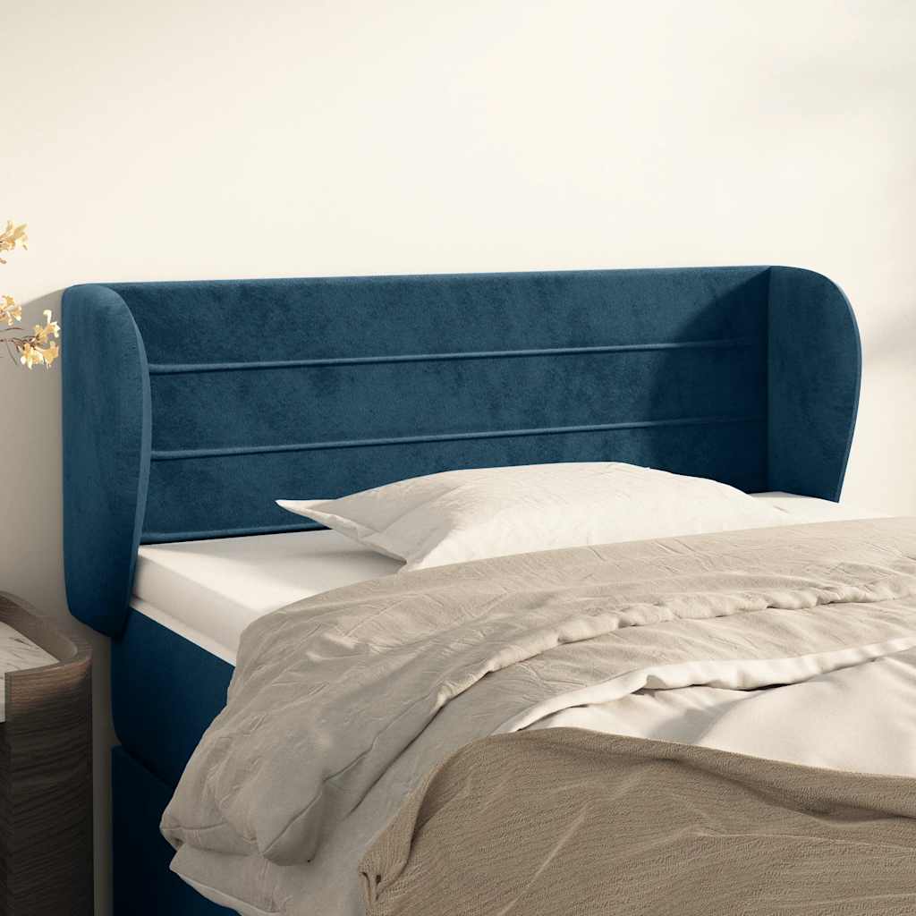 sengegavl med kanter 83x23x78/88 cm fløjl mørkeblå