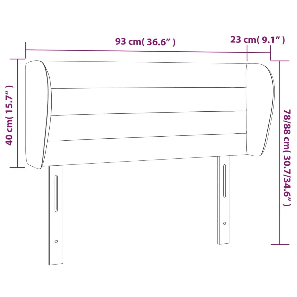 sengegavl med kanter 93x23x78/88 cm fløjl mørkegrå