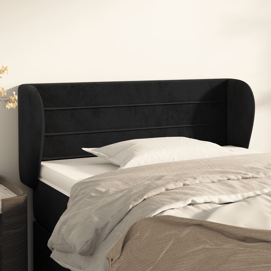 sengegavl med kanter 93x23x78/88 cm fløjl sort