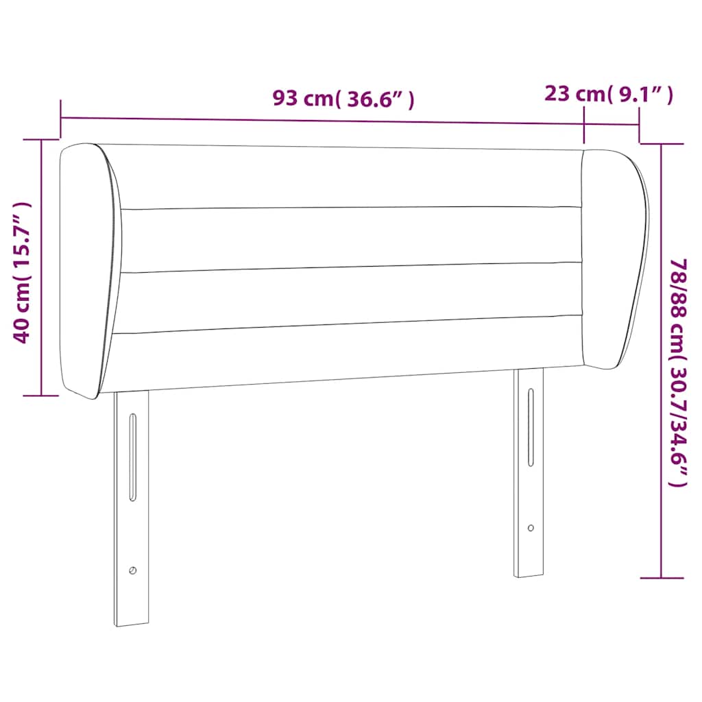 sengegavl med kanter 93x23x78/88 cm fløjl mørkeblå