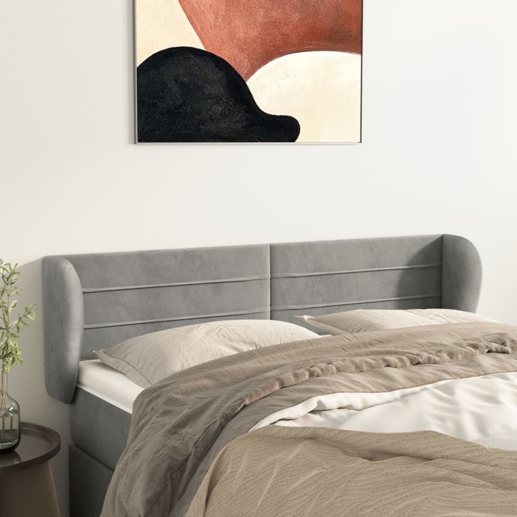 sengegavl med kanter 147x23x78/88cm fløjl lysegrå