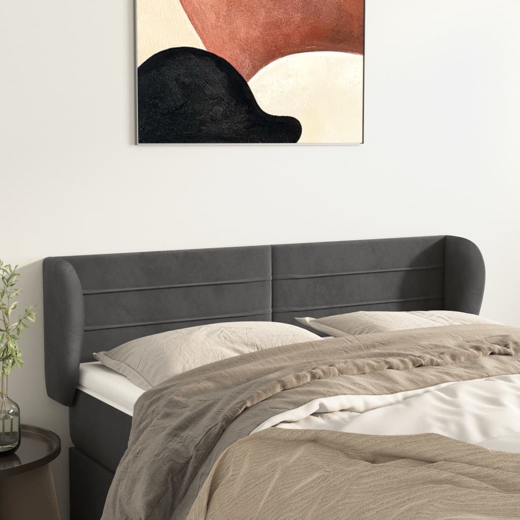sengegavl med kanter 147x23x78/88 cm fløjl mørkegrå