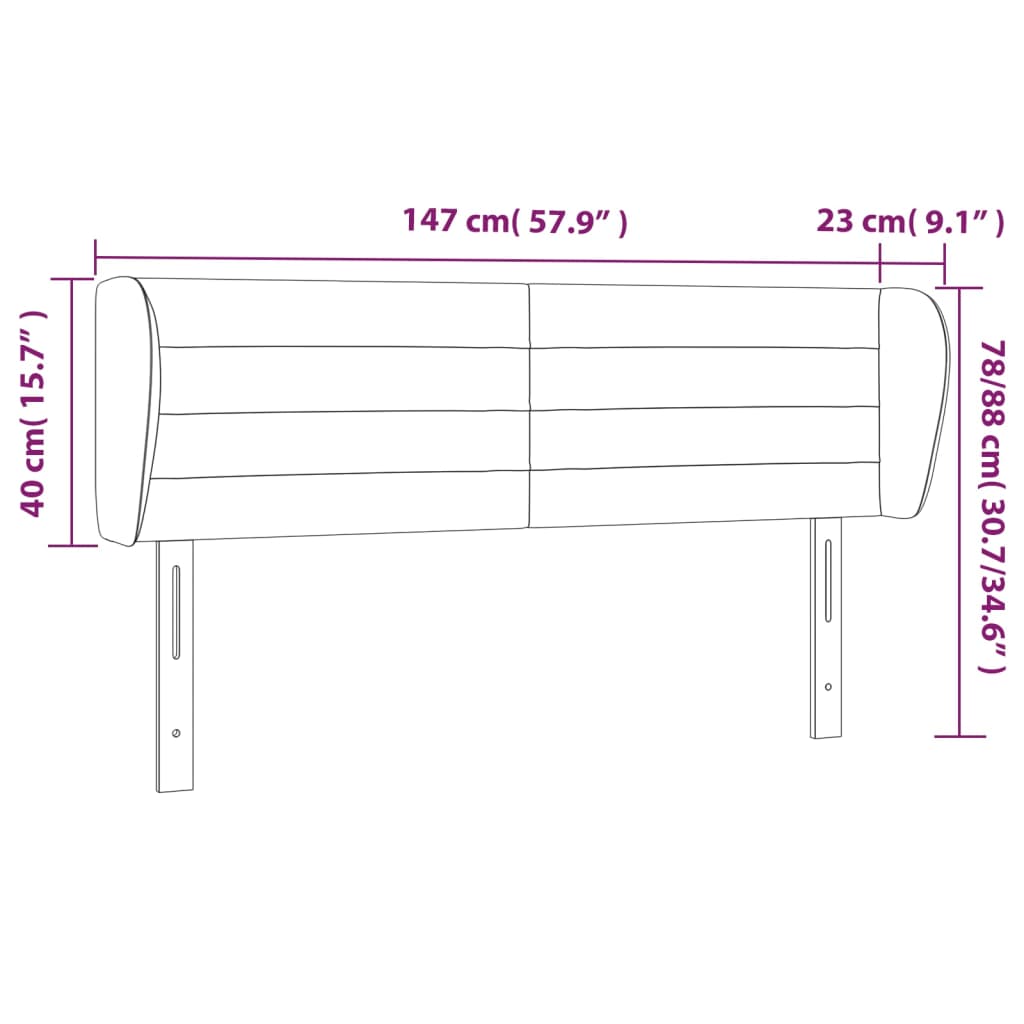 sengegavl med kanter 147x23x78/88 cm fløjl sort