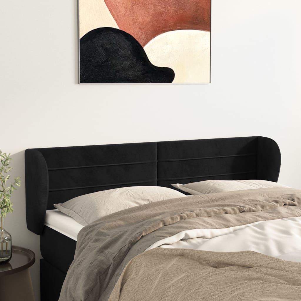 sengegavl med kanter 147x23x78/88 cm fløjl sort