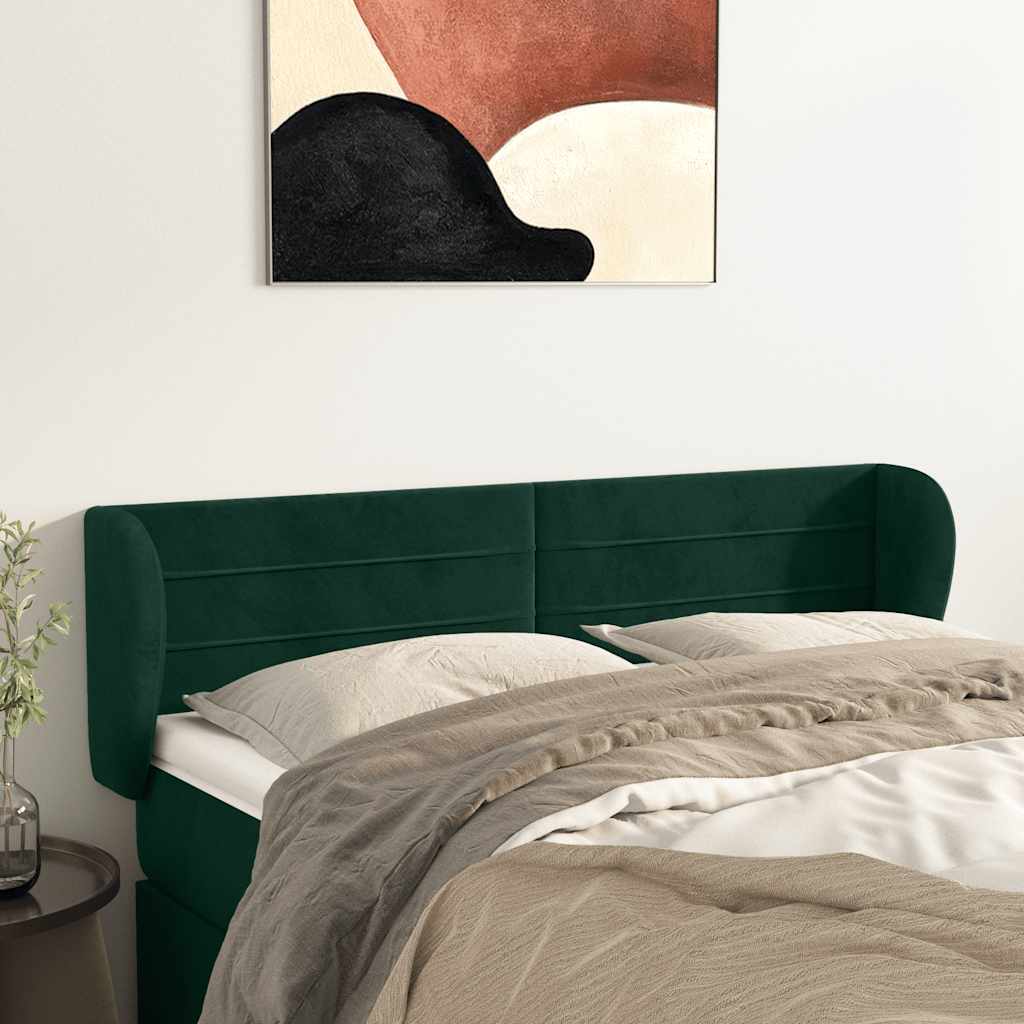 sengegavl med kanter 147x23x78/88 cm fløjl mørkegrøn