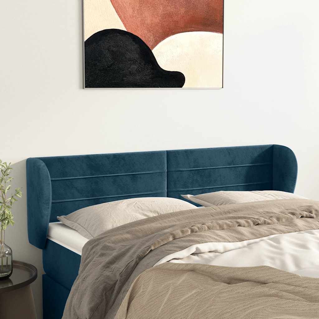 sengegavl med kanter 147x23x78/88 cm fløjl mørkeblå