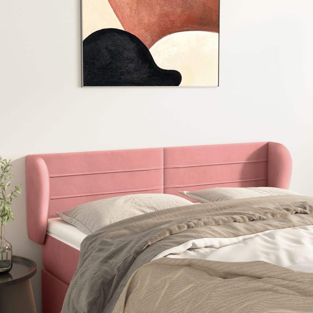 sengegavl med kanter 147x23x78/88 cm fløjl lyserød