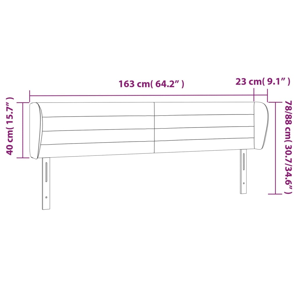 sengegavl med kanter 163x23x78/88 cm fløjl sort